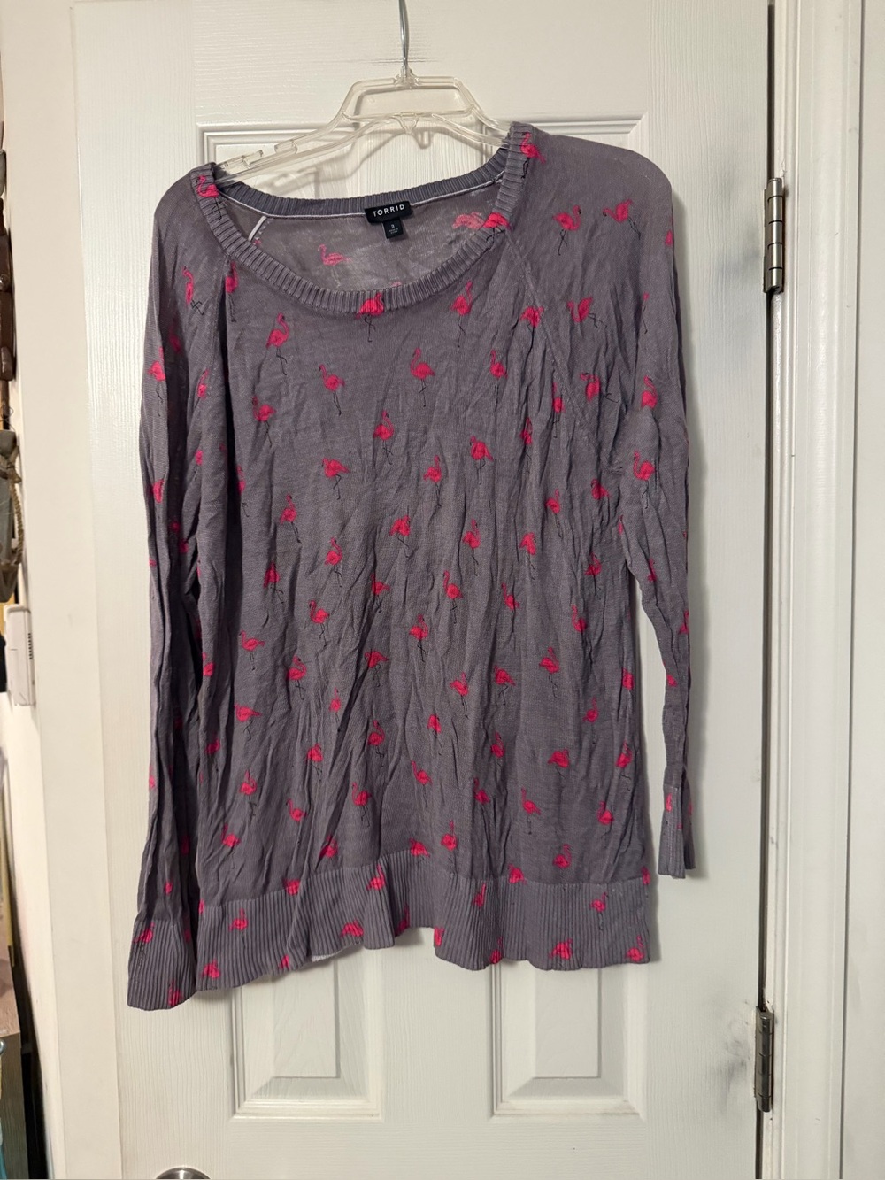 torrid Gray Sweater with Pink Flamingo Motif